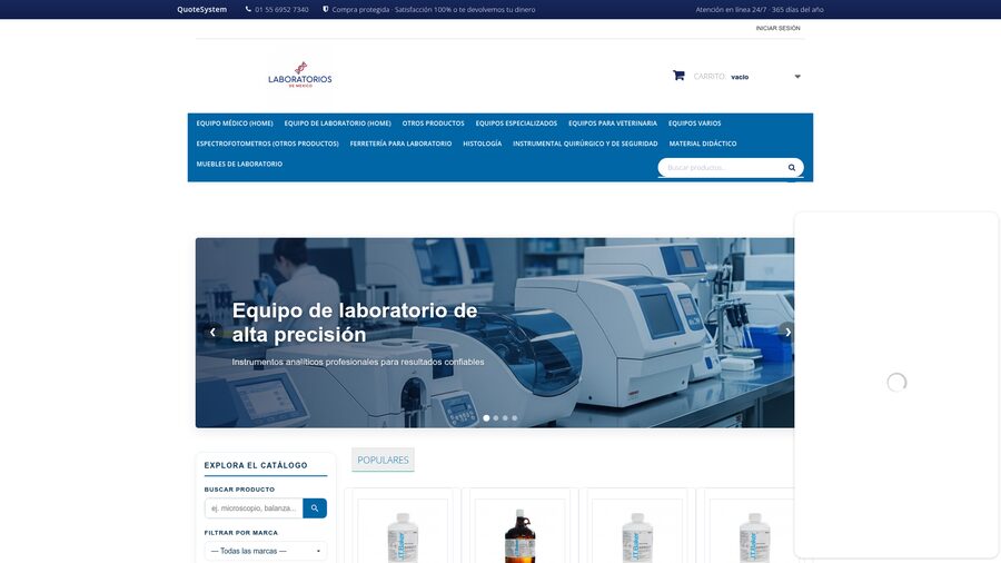 Vista de proyecto web — Equipo médico y de laboratorio