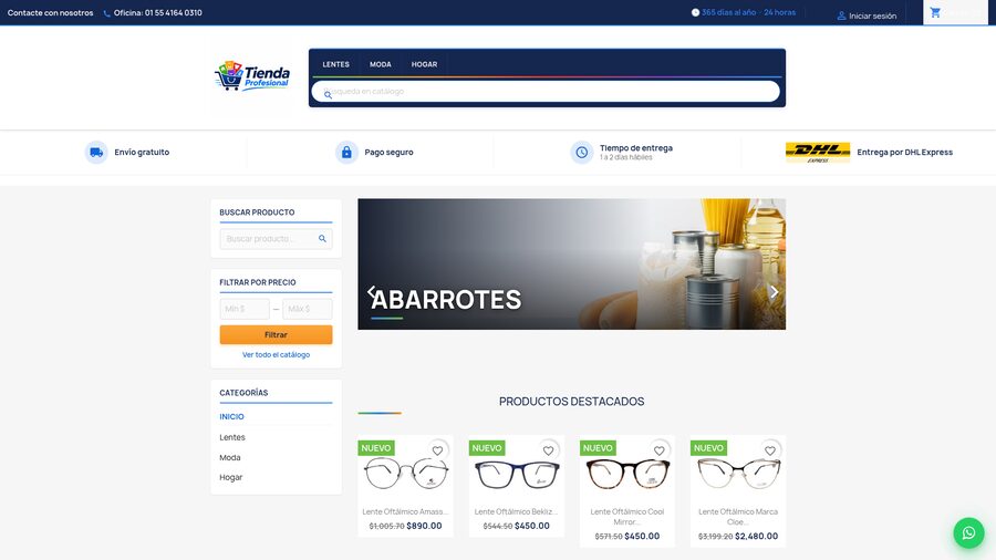 Vista de proyecto web — Óptica, moda y hogar