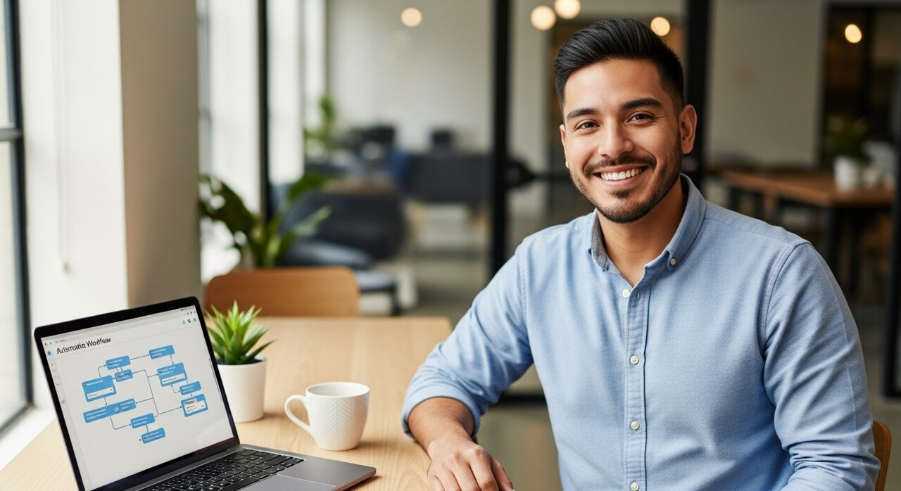 Profesional contento mientras sus procesos se ejecutan automáticamente